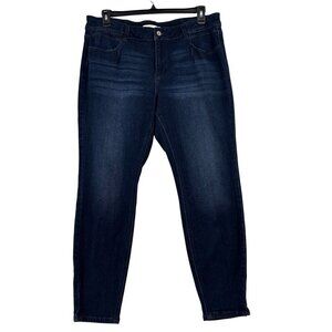 KanCan Skinny Mid Rise Jeans Womens Size 18 Dark Wash Stretch Denim Hem Slits